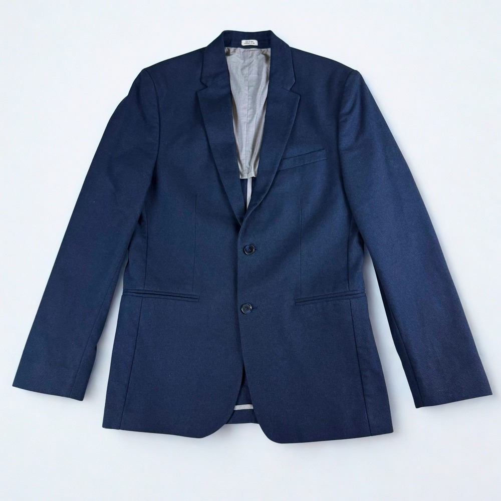 Calvin Klein Blazer Womens S Navy Blue Textured Two Button Sport Coat Slim Fit